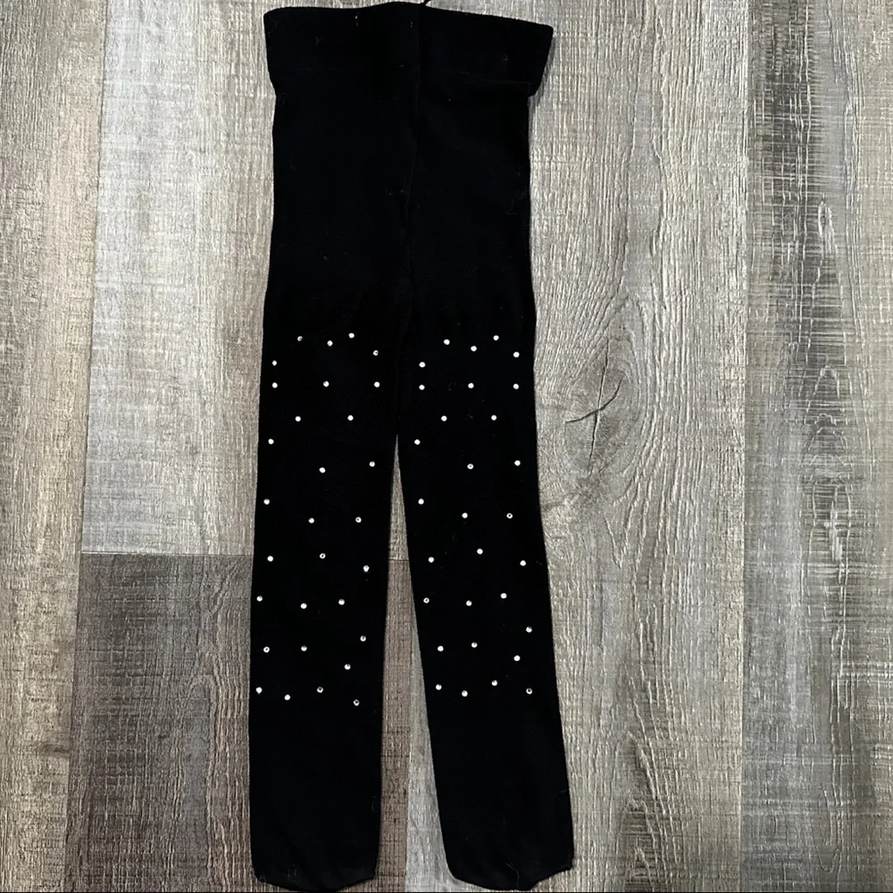 💞 Girls Size Small Black Knit Rhinestone Tights